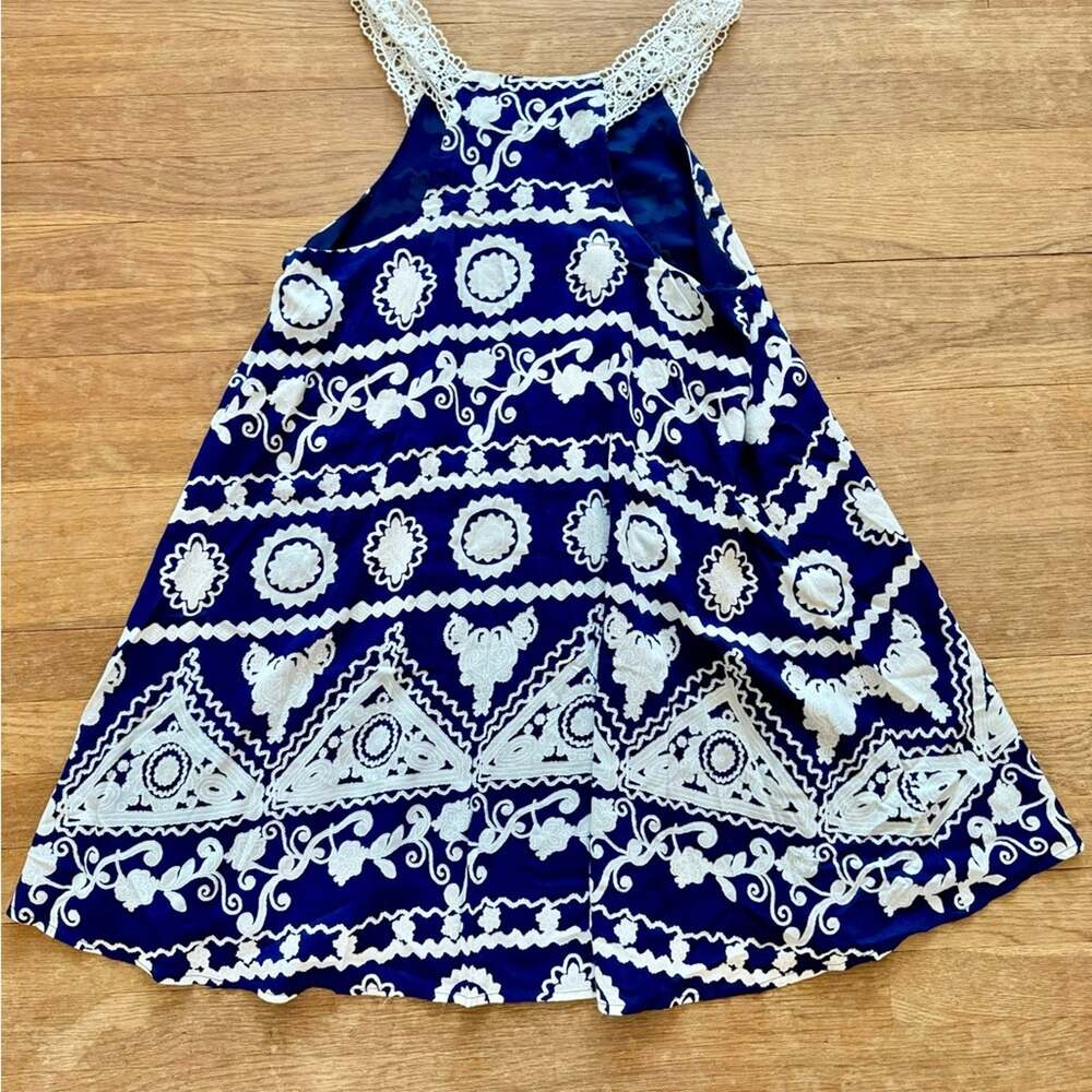 Blu Pepper navy blue white sleeveless a-line pleated mini dress size large L b13